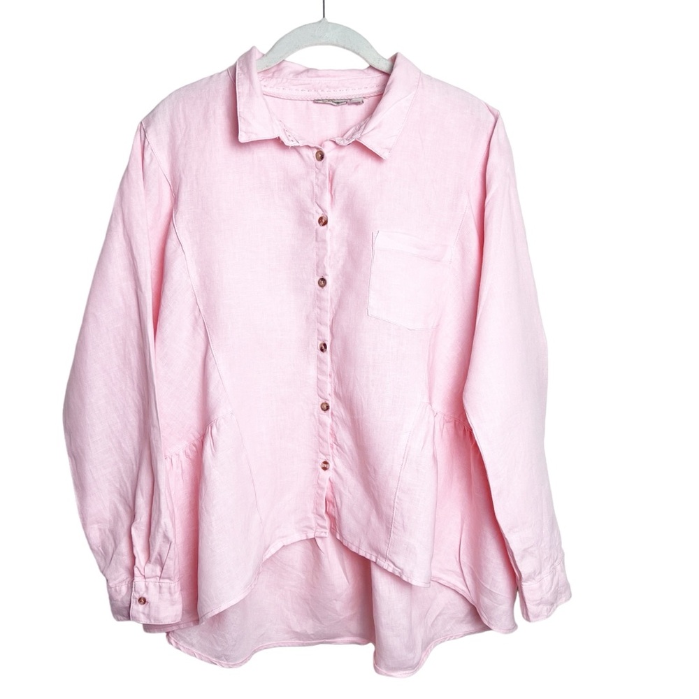 Holding Horses x Anthropologie Light Peach Linen Button-Up Size L